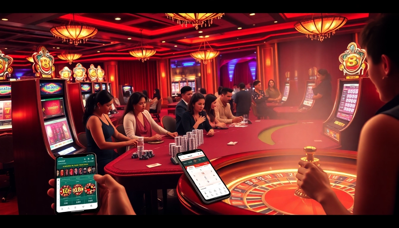 Intense gameplay at 8xbet with vibrant casino elements and players enjoying their experience.
