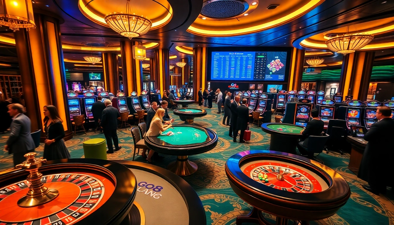 Experience luxury gambling at go8 with poker tables and vibrant slots lighting up the casino.