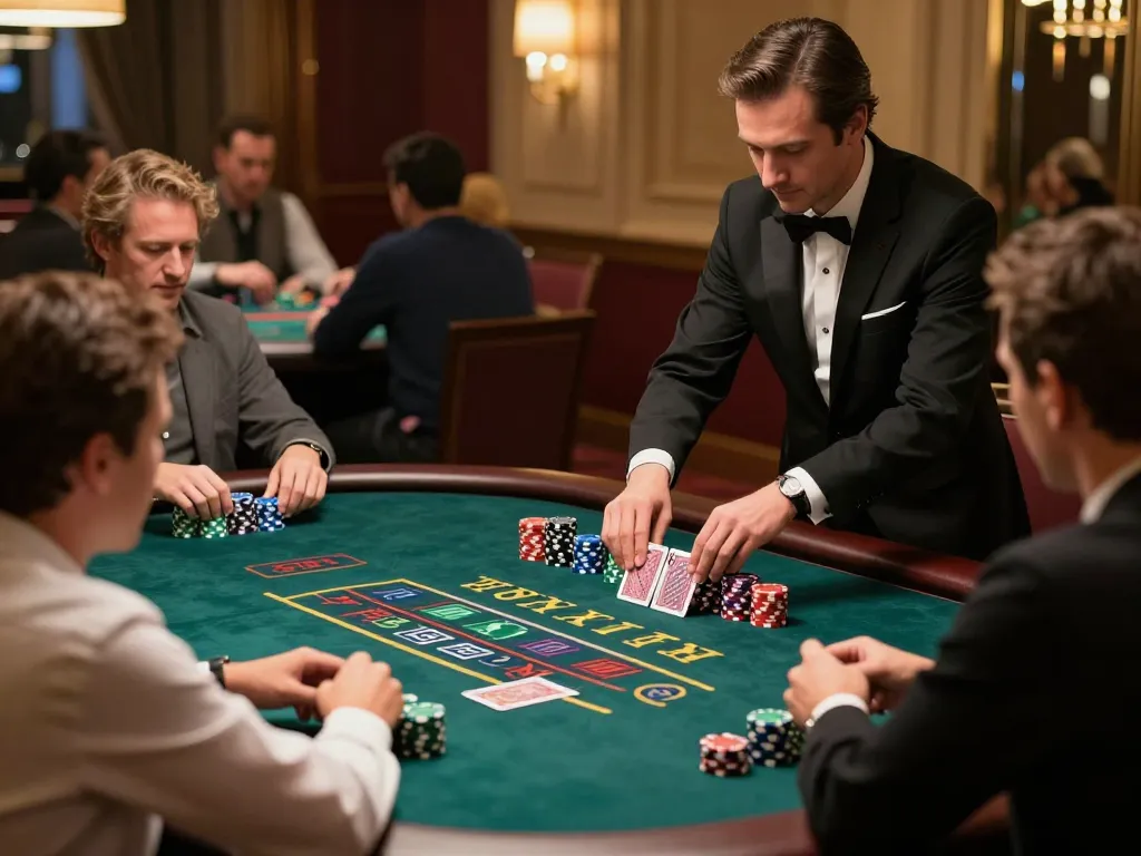Players strategizing at TR88 blackjack table in luxurious live casino setting.