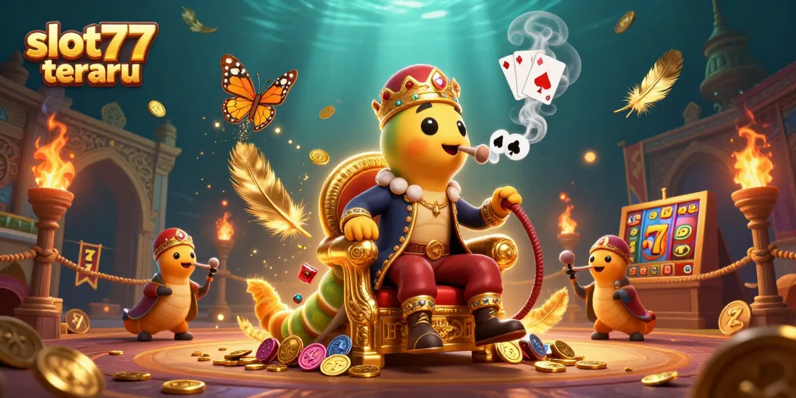 Engage with slot77 terbaru as the caterpillar master commands the game with poker symbols and rich casino elements.