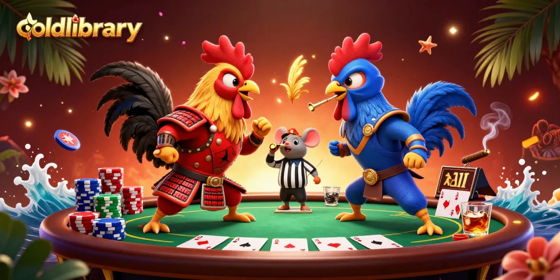Witness oldlibrary's exciting scene of samurai and ninja roosters battling over poker chips.