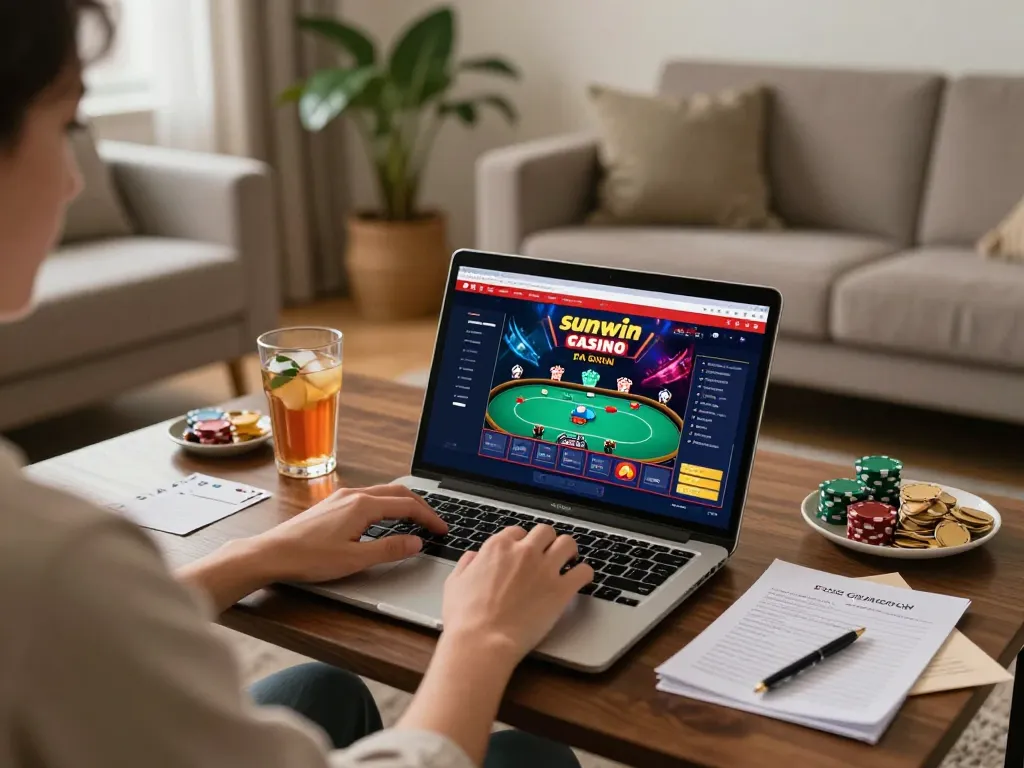 Player engaging with sunwin online casino while seated comfortably at home.
