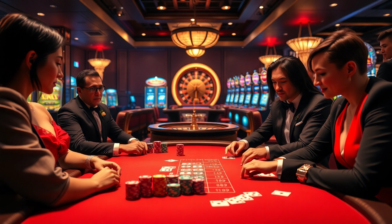 Experience the excitement of gambling with KJC at https://kjc.uk.com/ as players engage at a luxurious poker table.