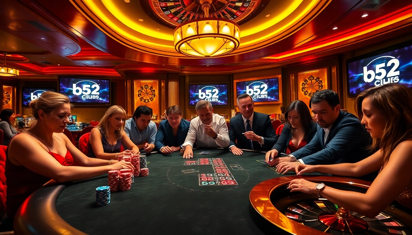 Experience thrilling gameplay at the b52club poker table with vibrant chips and a spinning roulette wheel.