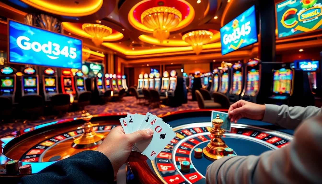 Experience the thrill of playing at God345 casino with vibrant slot machines and exciting poker action.