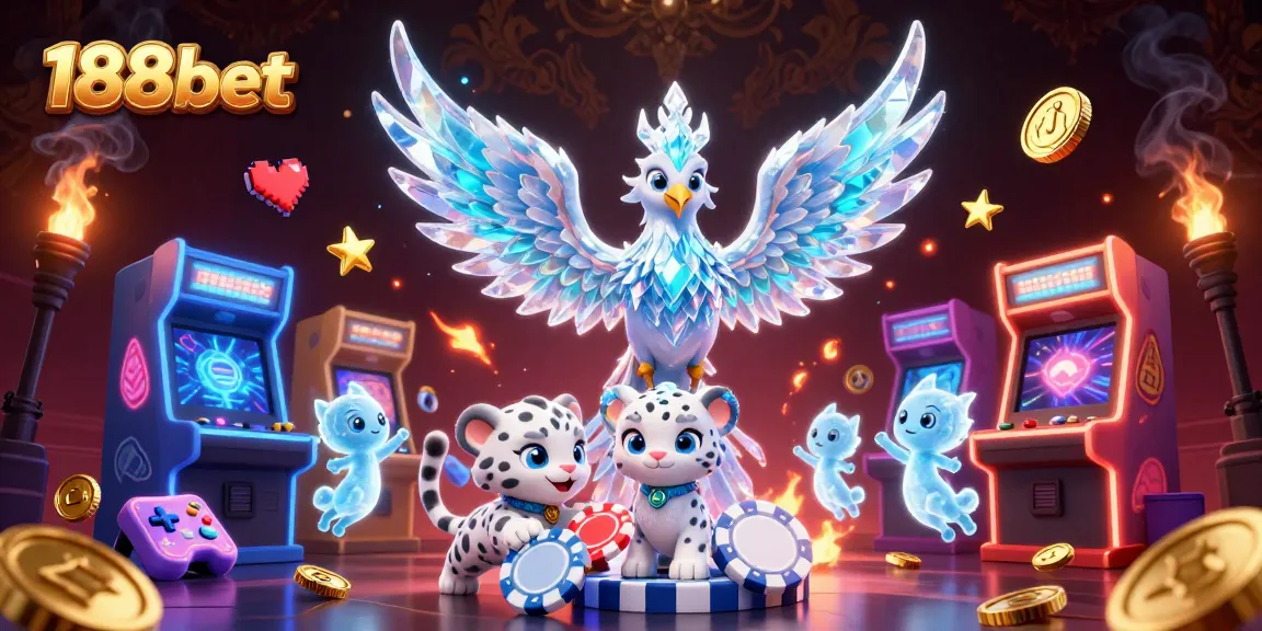 Engage with 188bet's vibrant casino experience featuring an enchanting ice phoenix and playful snow leopard.