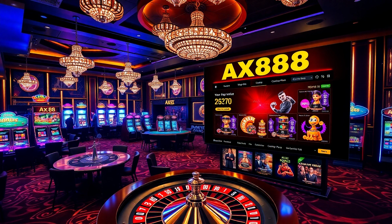 Players enjoying games at the AX88 casino, showcasing vibrant tables and slot machines.
