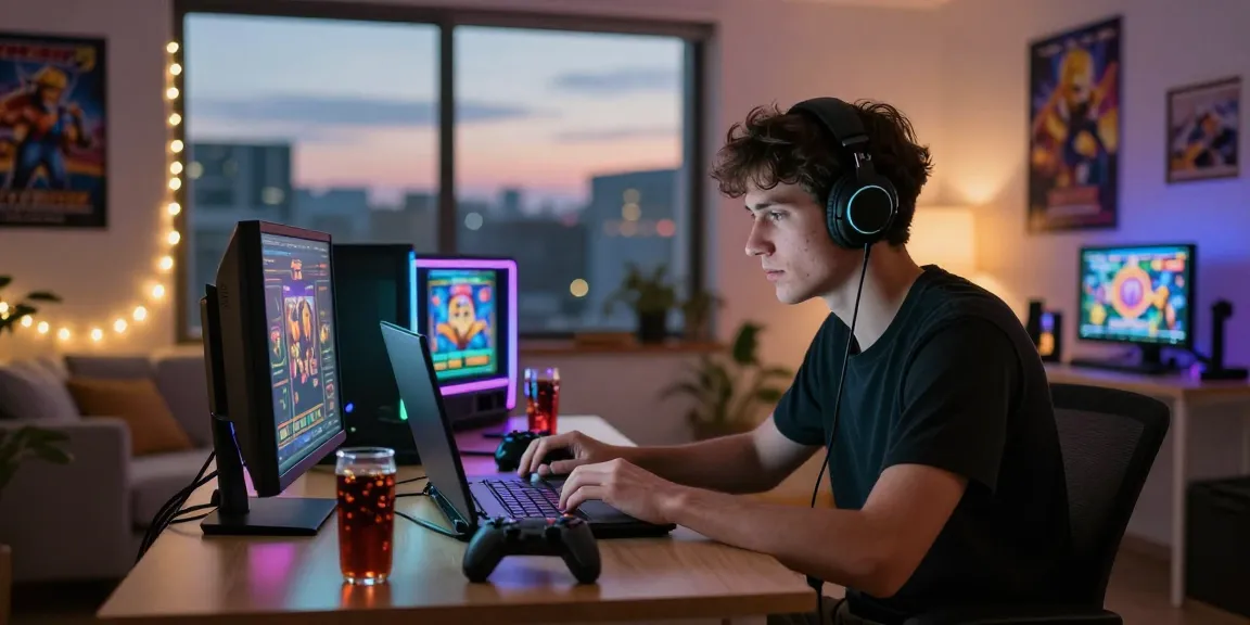 Engaged player enjoying slot games on QQMacan in a vibrant gaming setup.
