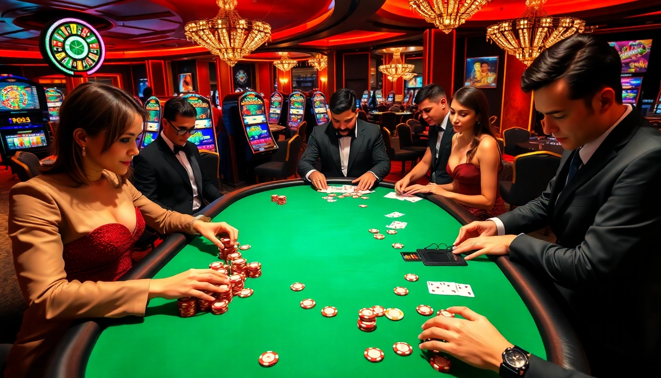Gamblers placing bets at a luxurious casino table representing SV388's vibrant gaming atmosphere.