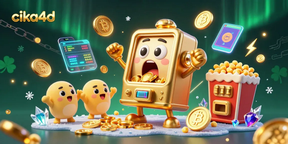 Experience the excitement of cika4d with dynamic slot action featuring golden slot machines and crypto elements.