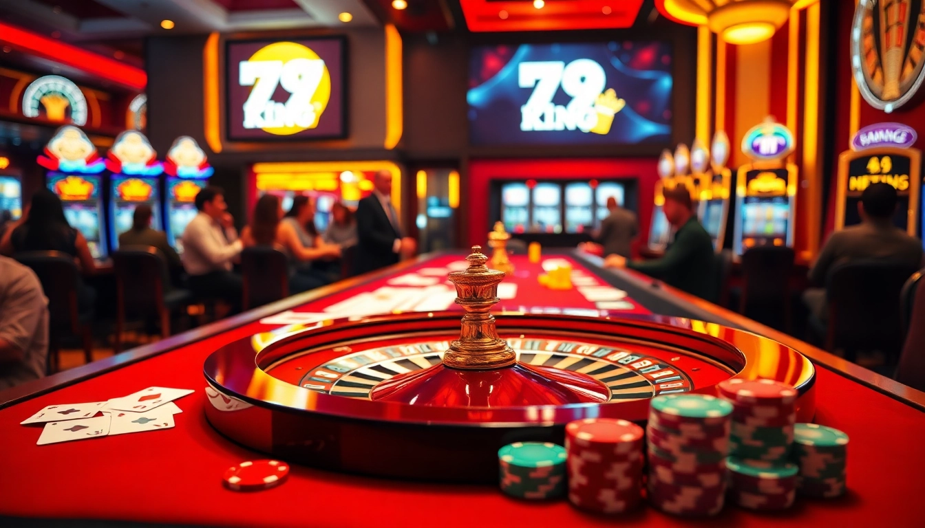 Experience the thrill of 79 king at a luxurious casino table with cards and vibrant chips.