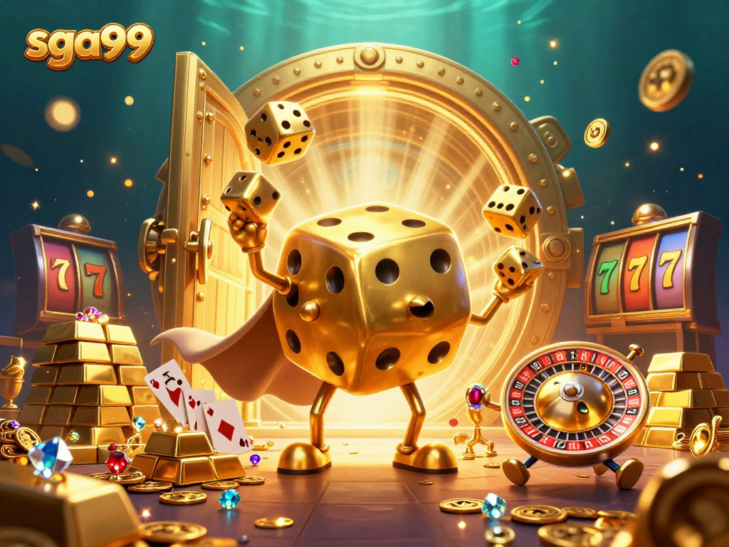 Experience thrilling gameplay with sga99's golden dice golem amidst casino treasures.