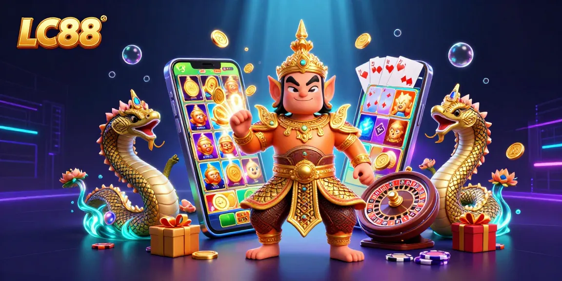 Experience the thrill of LC88 with vibrant slot games, golden coins, and dynamic casino action.