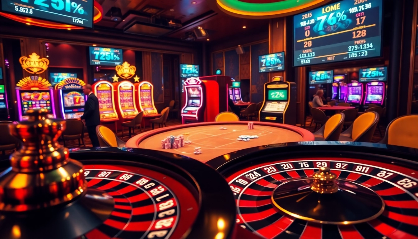 Engaging gambling scene featuring the hidden wiki elements with a lively poker table and slot machines.