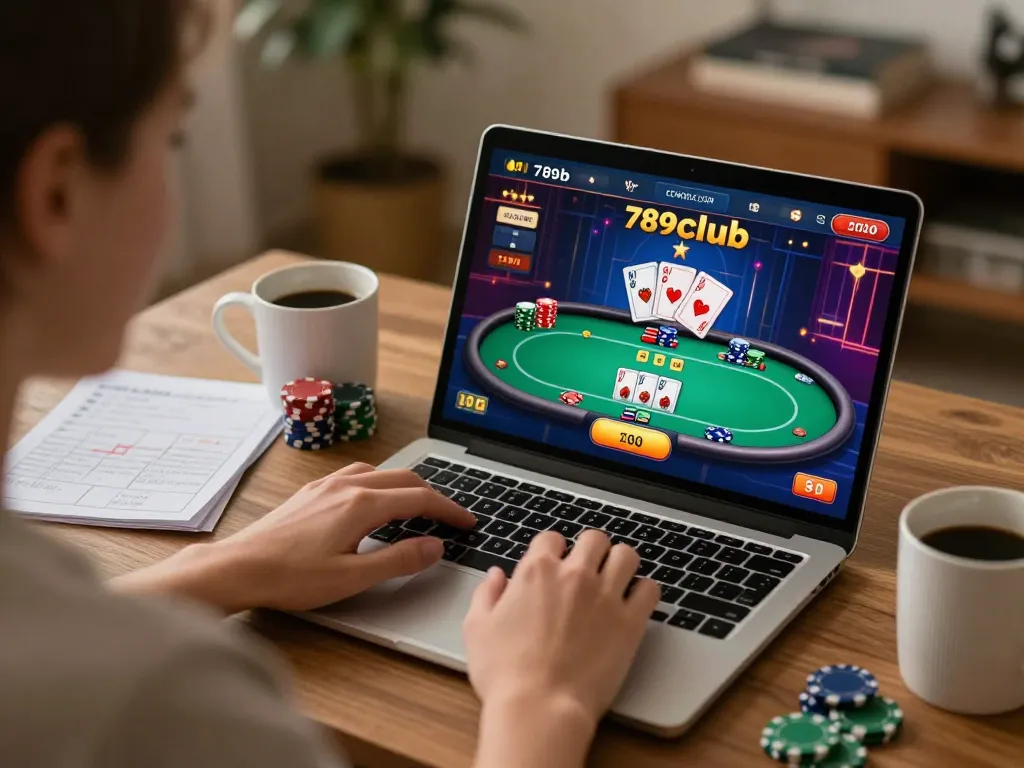 Engaging in 789club online gaming at home with vibrant poker interface and cozy environment
