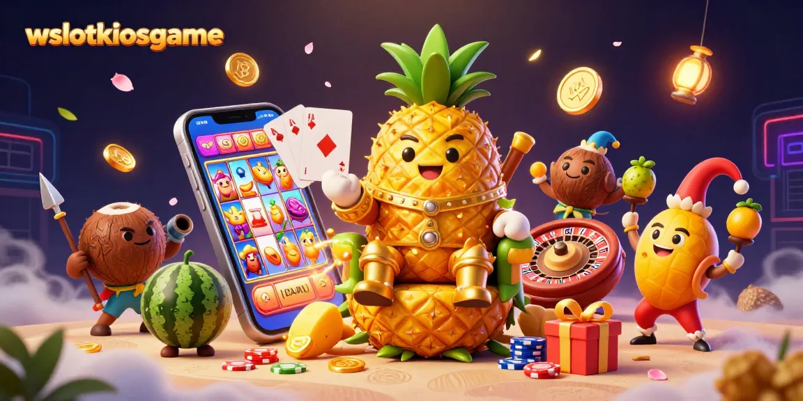 Permainan mendebarkan di wslotkiosgame dengan raja nenas dan elemen kasino yang menarik.