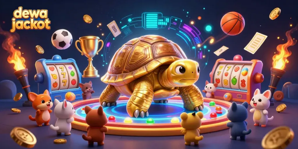 Memenangkan jackpot besar di dewa jackpot dengan simbol buah dan gulungan slot yang berputar