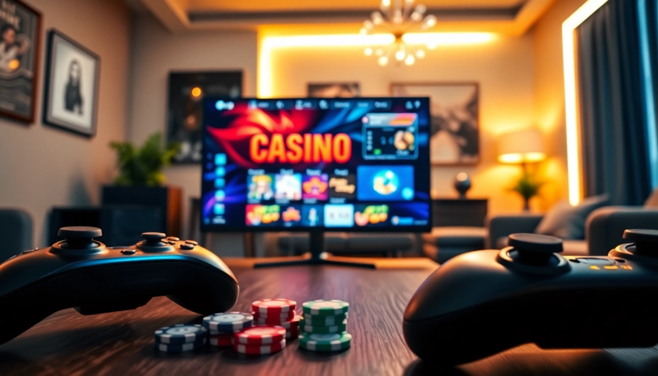 Genießen Sie spannende casino online spiele mit modernem Gaming-Setup und bunten Chips.