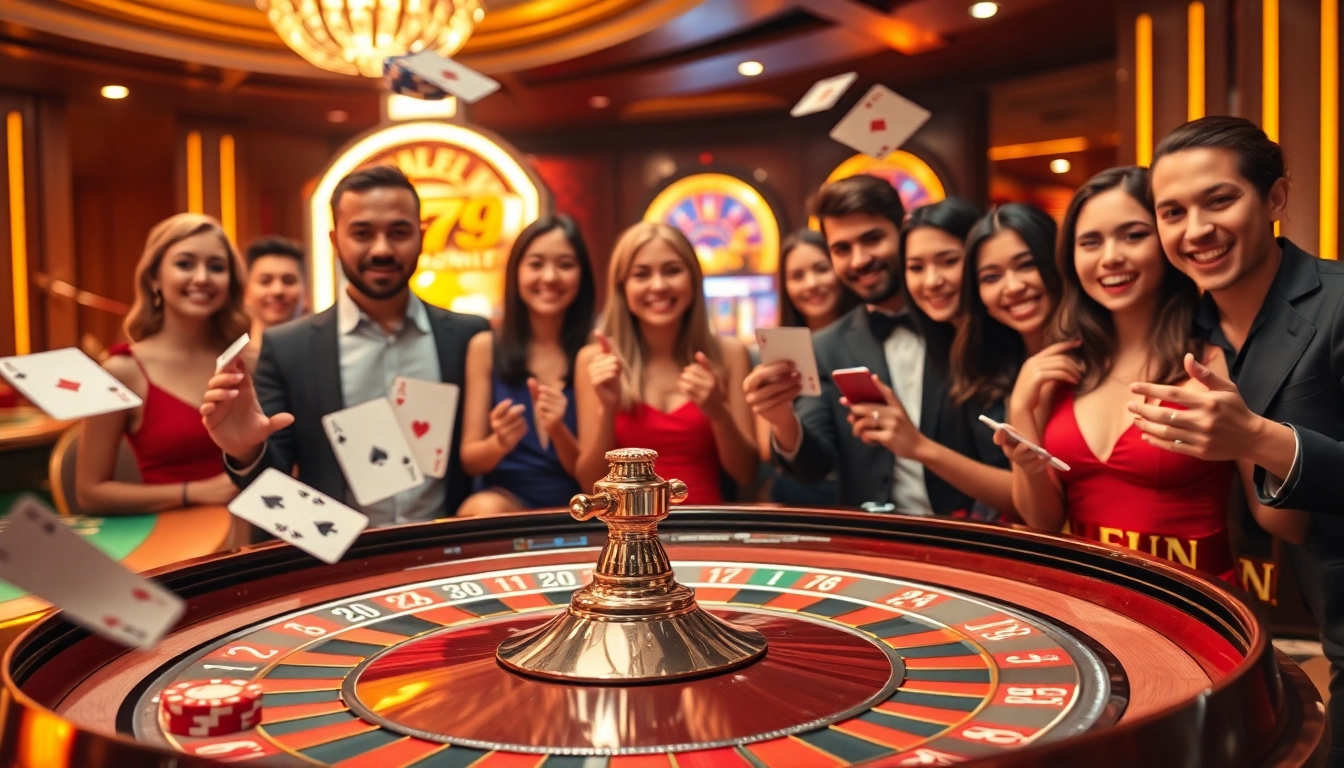 Gambling excitement at FUN79 casino with roulette table and poker chips displayed