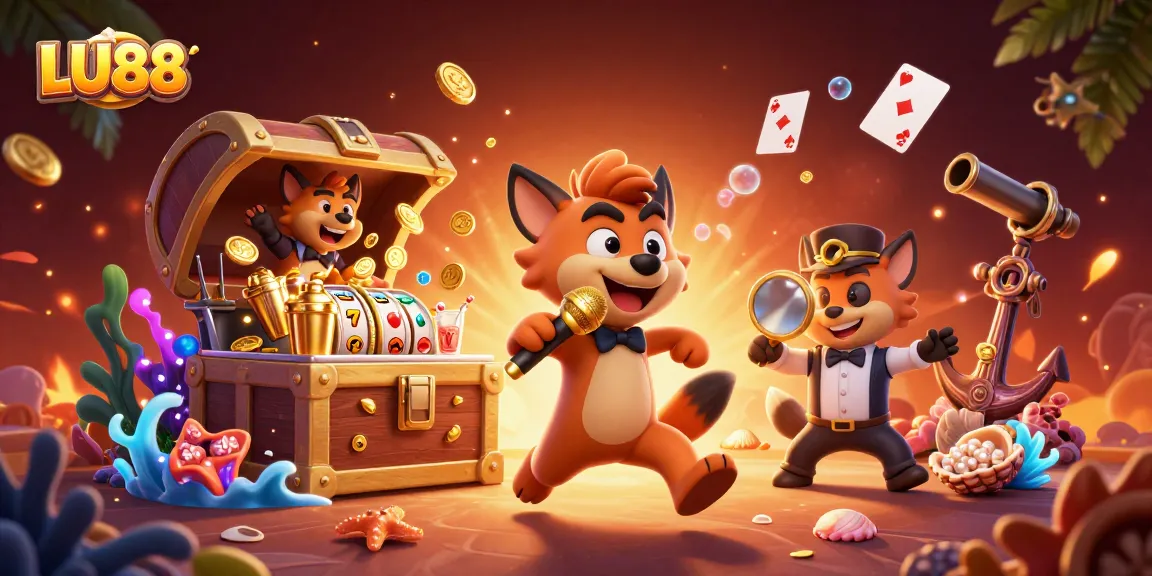 LU88 hyenas embody excitement in a vibrant casino club scene filled with gaming elements.