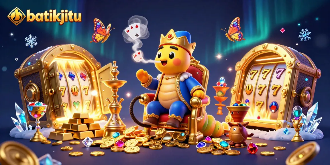 Batikjitu memberikan pengalaman bermain yang menarik dengan simbol poker dan simbol slot di antara harta karun gemerlap.