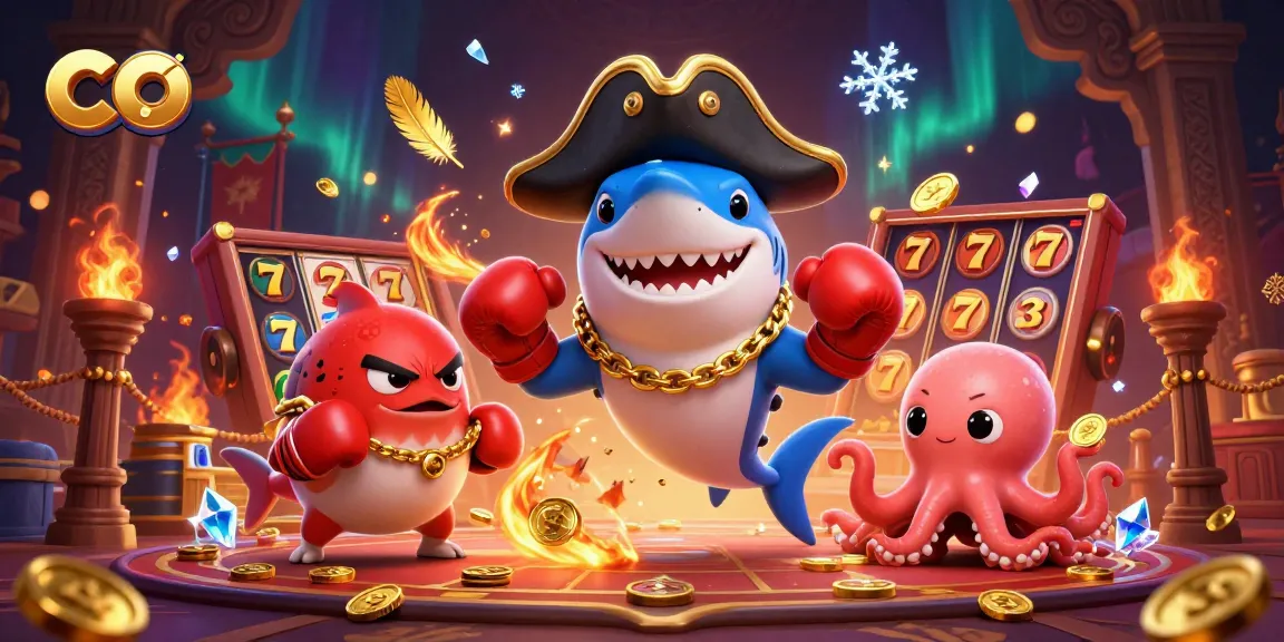 Co gamble and win with animated pirate shark, pufferfish, octopus, and jackpot elements.