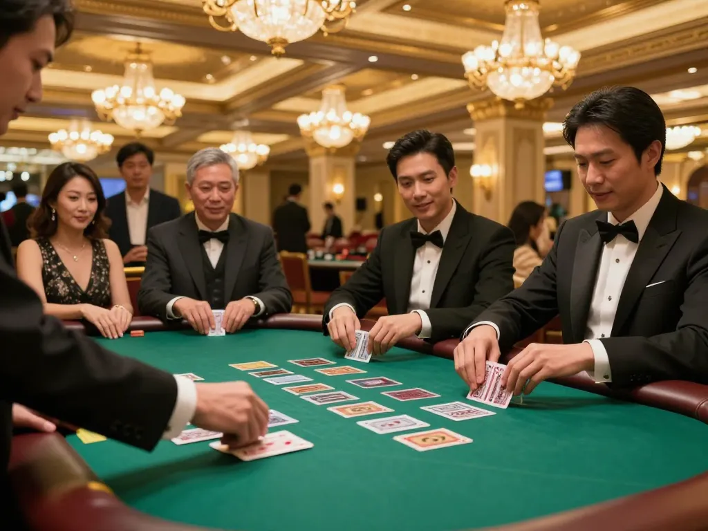 Players enjoying blackjack at 789 club casino under warm ambient lighting, showcasing exciting gameplay and luxury.