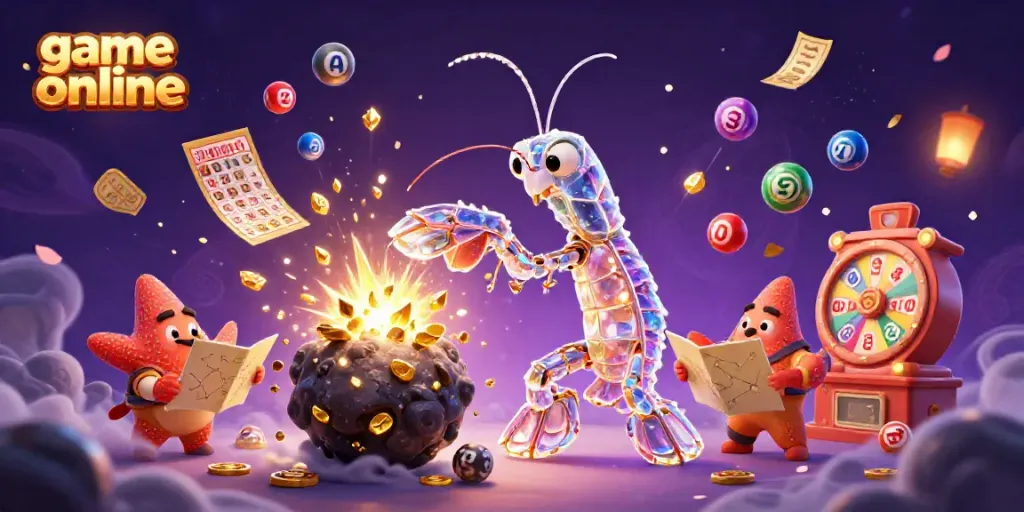 Experience fun with game online as the galactic samurai shrimp bursts gems and coins amid vibrant casino elements.