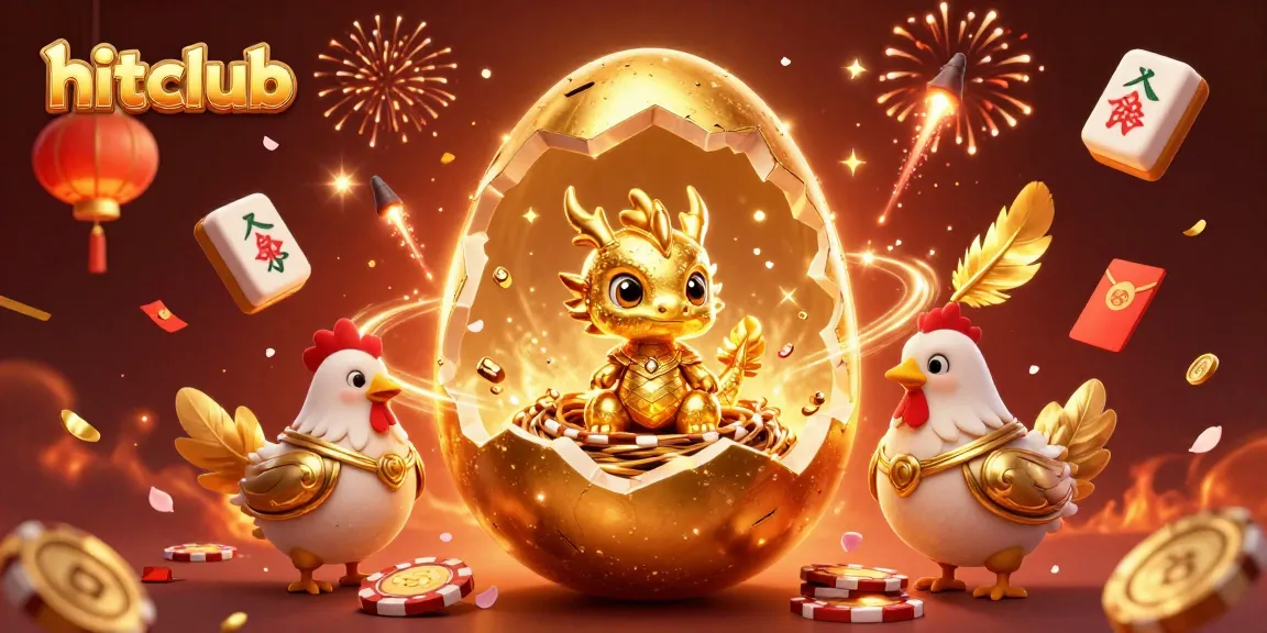 Experience the excitement of hitclub with a golden dragon and poker chips in a festive casino scene.