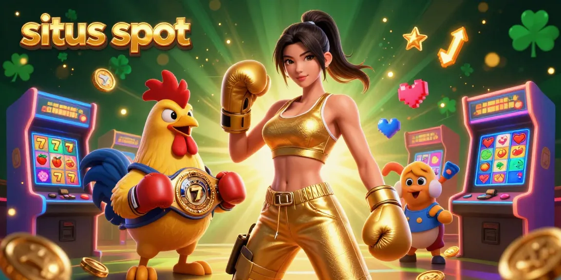 situs slot showcasing vibrant slot reels and characters in a detailed casino scene