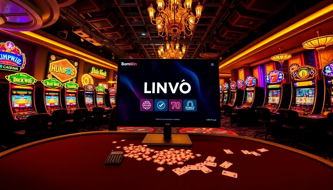 Experience LINK VÀO Bomwin with an engaging online gambling atmosphere featuring vibrant tables and bright slots.