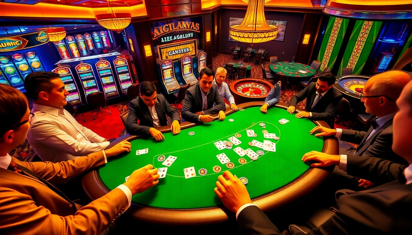 KJC members enjoying a high-stakes poker game in a luxurious casino atmosphere