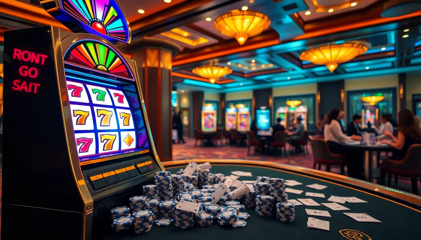 Exciting scene of players engaging with a 슬롯사이트 environment featuring vibrant slot machines and casino decor.