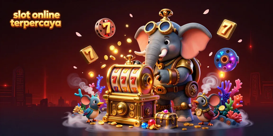 Spin the reels at slot online terpercaya with a steampunk elephant and lively game elements.