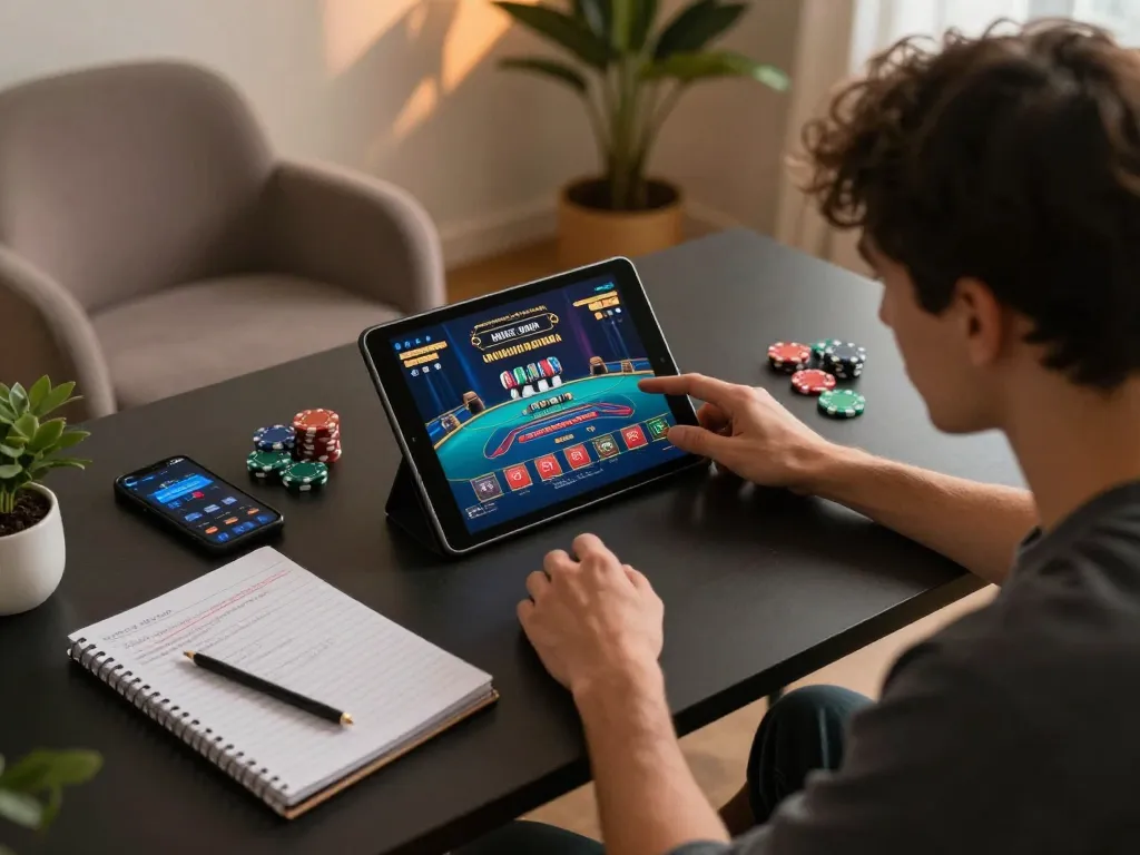 Engaging in a thrilling online game at go8 with strategic notes and colorful chips.