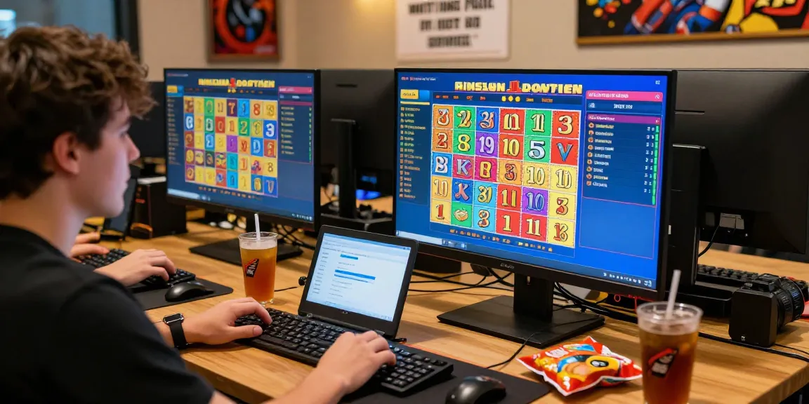 Seorang pemain di juragan togel dengan layar menampilkan hasil langsung dan peluang, suasana permainan yang menarik.
