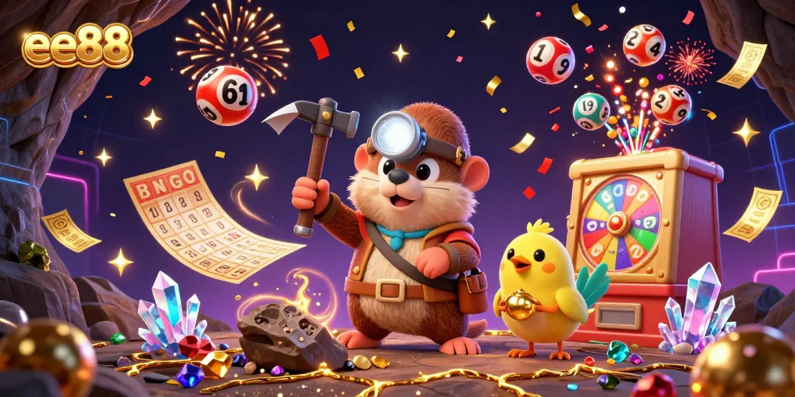 Engaging scene where ee88's bright lottery elements enhance the treasure hunting mole's mining adventure.