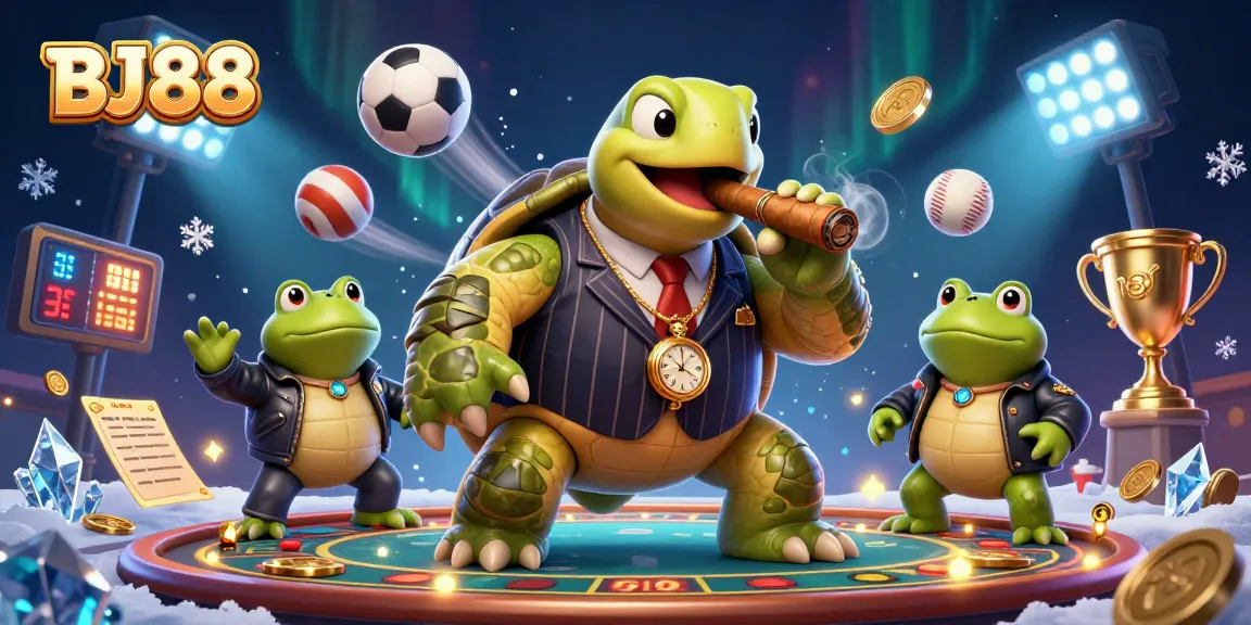 BJ88 scene showcasing engaging gameplay with a snapping turtle and bullfrog enforcers highlighting excitement and stakes.
