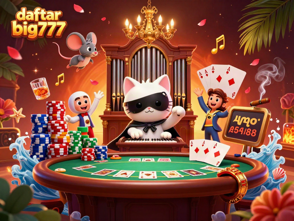 Gambarlah daftar big777 sambil bermain poker di kasino dengan kucing putih dan akrobat tikus.