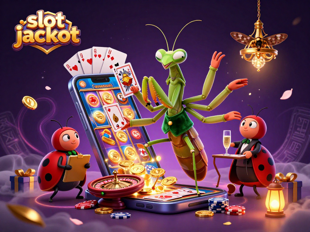 Experience excitement at the slot jackpot with giant characters and an array of gambling elements.