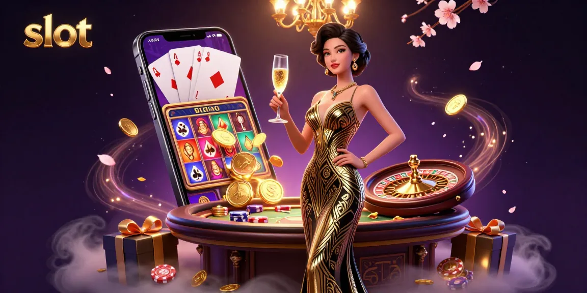 Spin the reels of exciting slot games in this vibrant casino scene featuring elegant characters.