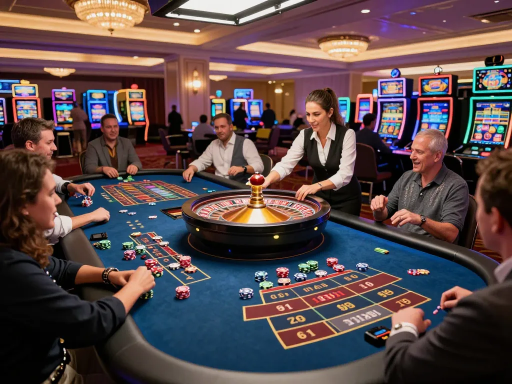 Gamblers enjoying an exhilarating roulette game at TG88 casino, with vibrant colors and exciting atmosphere