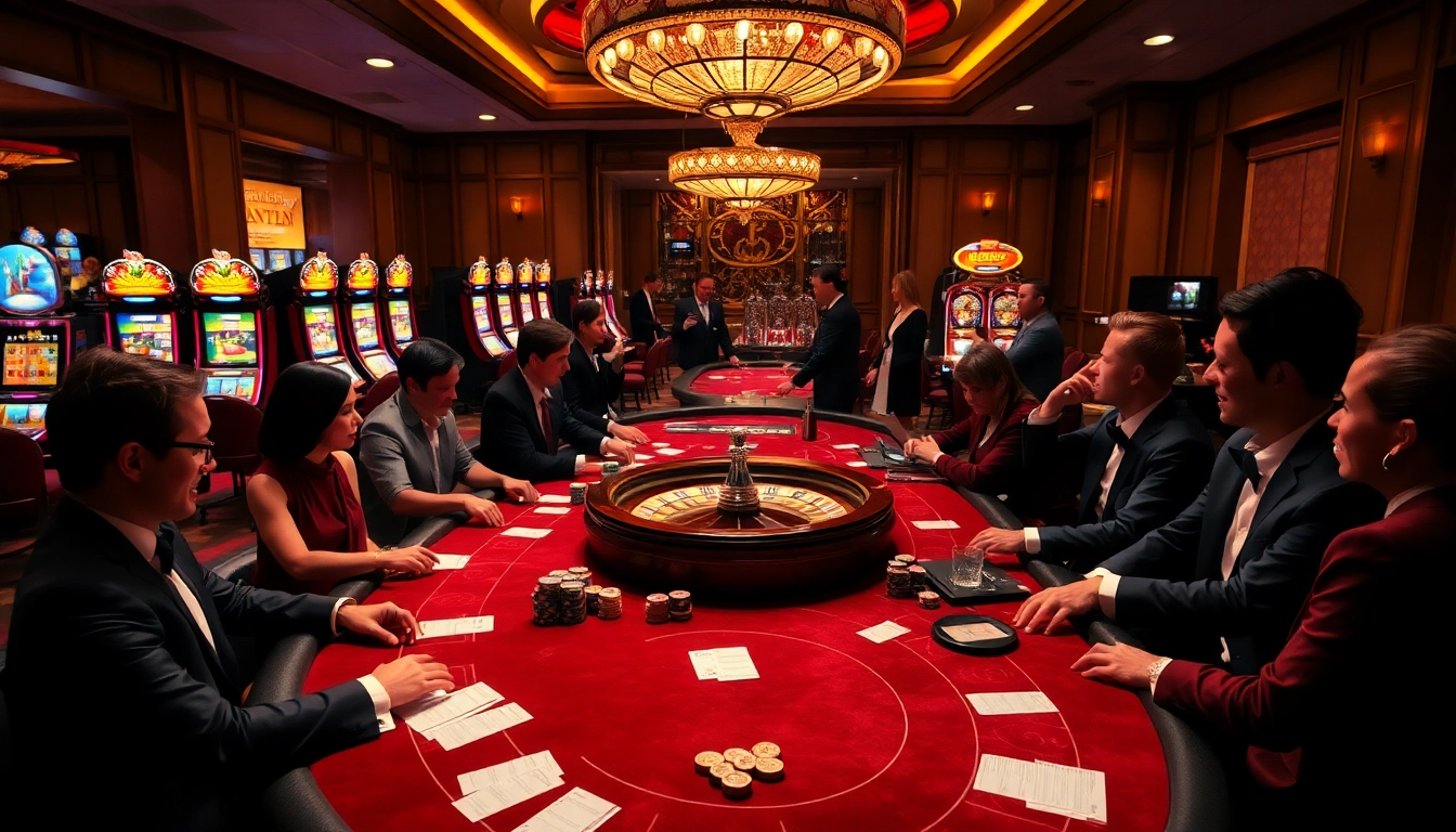 A vibrant casino atmosphere showcasing players at poker tables, paralleling the excitement of obtaining a canada visitor visa from australia.