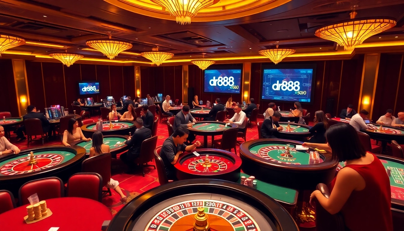 Experience the thrill of gaming at dr88’s luxurious online casino with poker tables and roulette wheels.