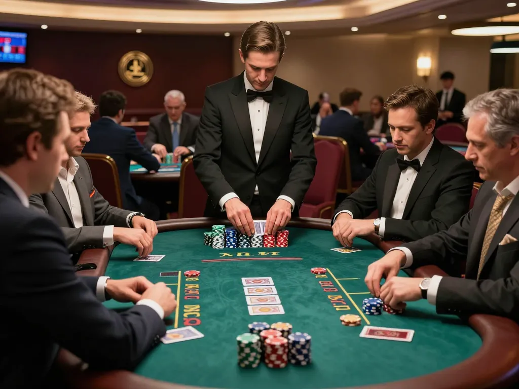 Intense blackjack table action featuring dh88 with focused players and vibrant chips.