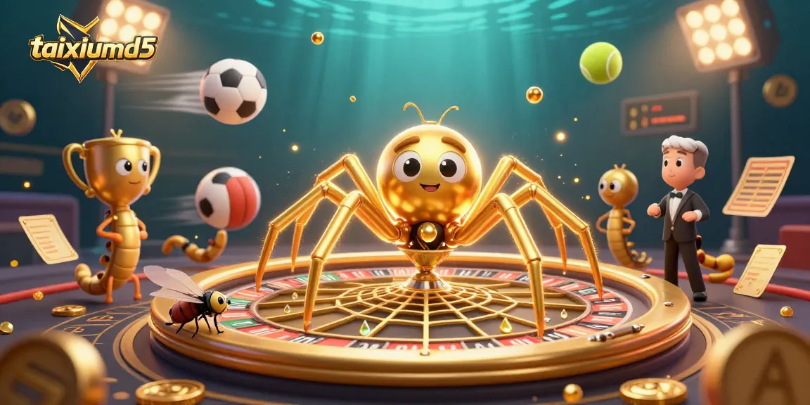 Engage in thrilling bets with taixiumd5 in a vibrant 3D casino illustration featuring a roulette wheel.