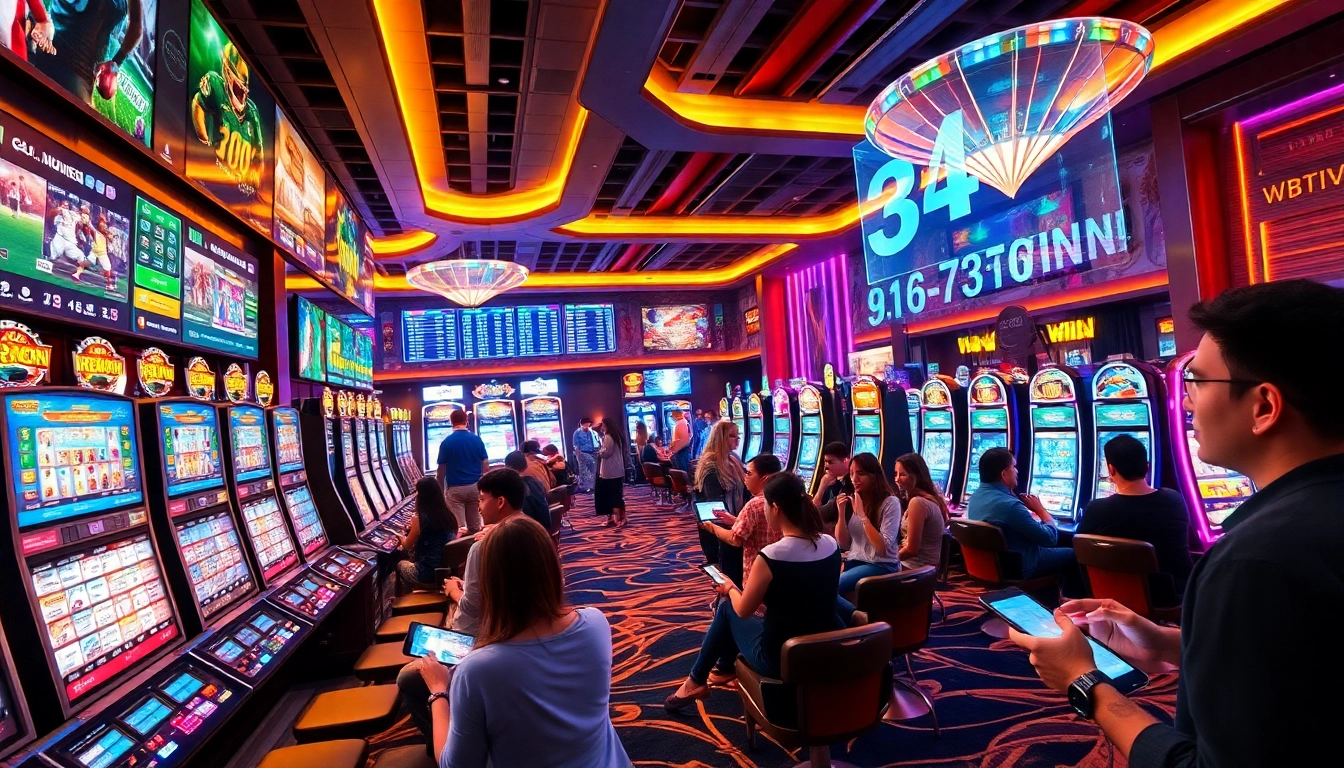Exciting online gaming experience at 84WIN featuring vibrant casino environment and mobile betting