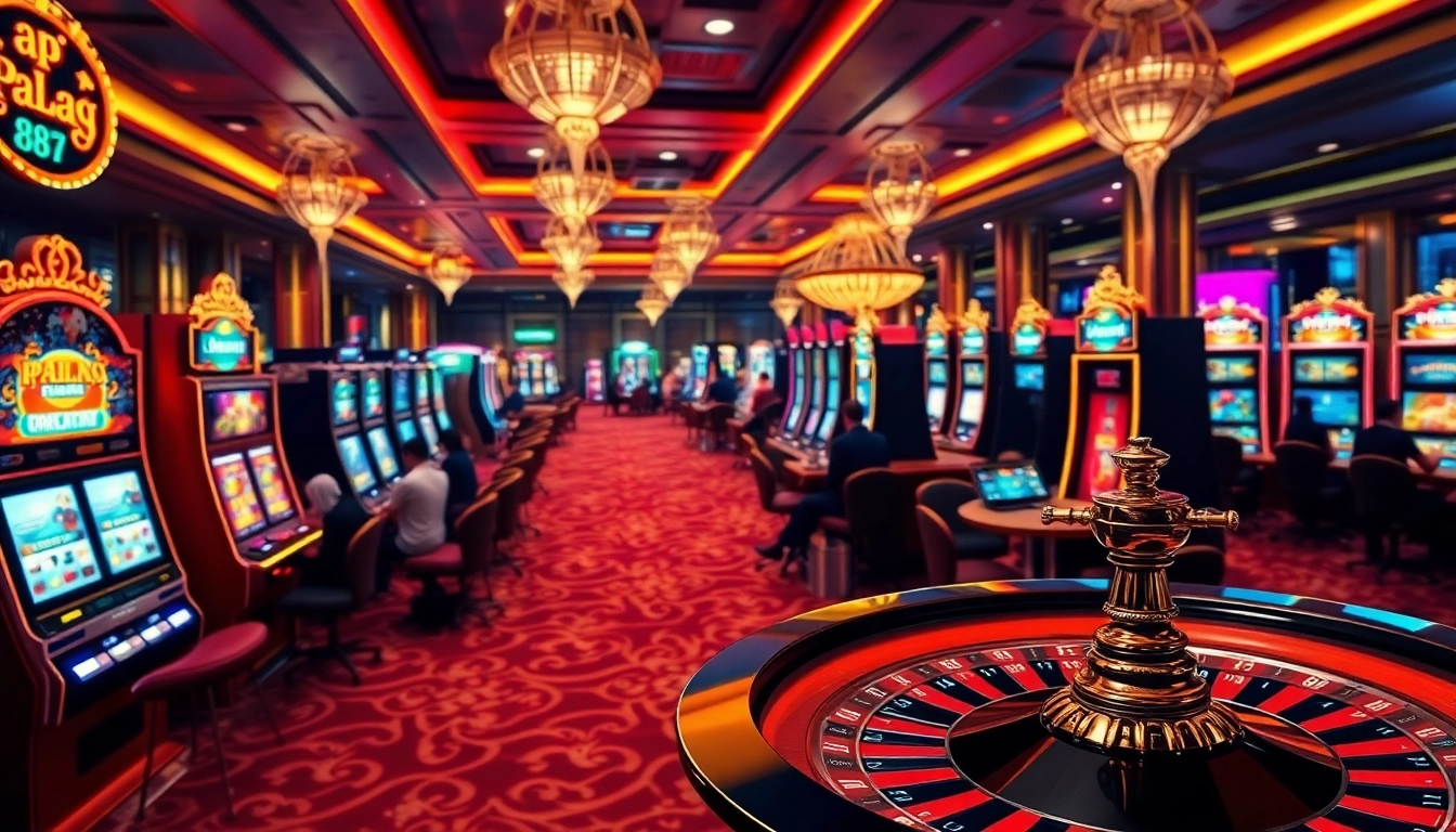 Players enjoying a dynamic casino experience with apiraja88 highlighted, showcasing excitement and luxury.