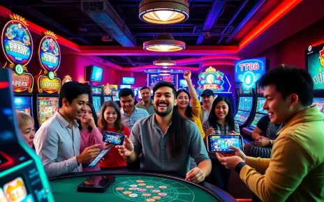 Engaged players at TT88 enjoy online gaming, showcasing excitement and security in a vibrant atmosphere.