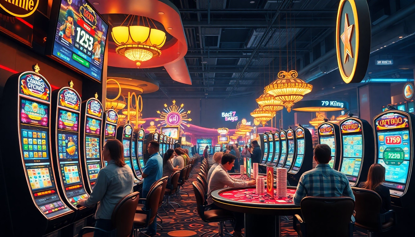 Mitreißende Szene des Online-Glücksspiels bei 79king, mit lebhaften Spieloberflächen und begeisterten Spielern.